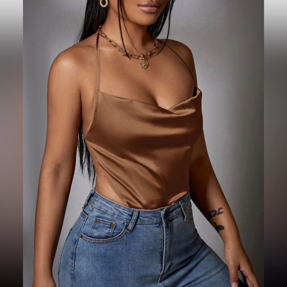 SHEIN- Tied Open Back Satin Halter Top - Women’s Size-Medium- NEW WITH TAG